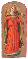 Fargelitografi etter Fra Angelico: engel som spiller fiolin, ca. 1910