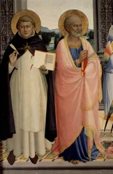 Polyptyx av Saint Dominic som representerer en madonna og barn med helgener.