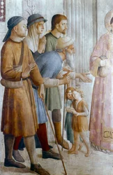 St Laurence gir almisse til de fattige detaljene, midten av 1400-tallet