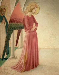 Bebudelsen, detalj av engelen Gabriel og den hellige Peter Martyr, freske fra 1442