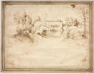 Våningshus på skråningen av en bakke, ca. 1508.