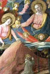 The Death of St. Jerome med Inghirami som donor, detalj som viser Den himmelske vert og engler, 1459-60