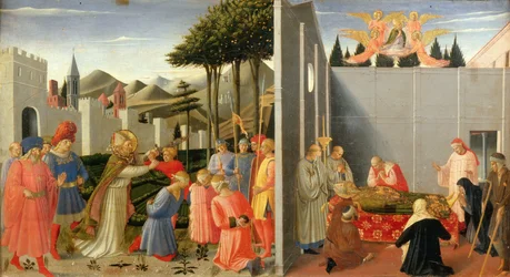 Saint Nicholas frigjør en uskyldig mann dømt til døden fra Perugia-altertavlen, ca 1437.