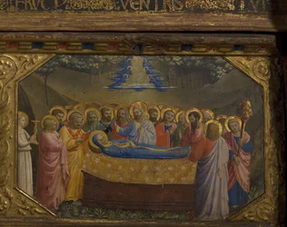 The Death of the Virgin Annunciation-retabellen med 5 Predella-scener, 1430-1432