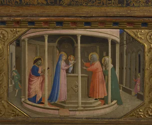 Presentasjonen i tempelet Annunciation-retablen med 5 Predella-scener, 1430-1432