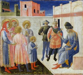 De hellige Cosmas og Damian med sine brødre foran prokonsul Lysias..., ca. 1440.
