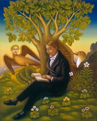 Keats (1795-1821) and the Nightingale, 2002 (olje og tempera på panel)