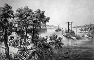 Low Water i Mississippi, pub. av Currier og Ives, 1867