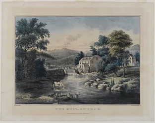 The Mill-Stream, utgitt av Currier & Ives, New York (håndfarget lito)