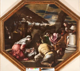 Tilbedelse av hyrdene Maleri av Francesco da Ponte dit Francesco Bassano (1549-1592) Genes, Strada Nuova-museene