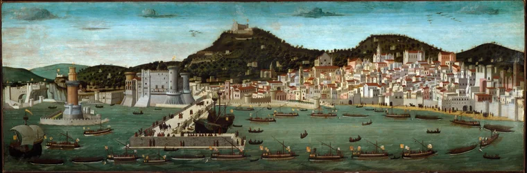 Tavola Strozzi: returen av den aragonske flåten seirende i slaget ved Ischia i 1465 (tempera på tre