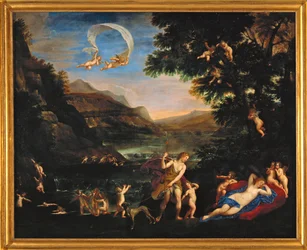 Adonis ledet nær Venus av kjærlighetene - kjærlighetsgudene leder Adonis mot Venus …