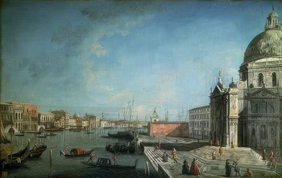 Utsikt over Canal Grande fra Ponte degli Scalzi. 1735-1740. Rett i bildet kirken Santa Maria di Nazareth (Scalzi)