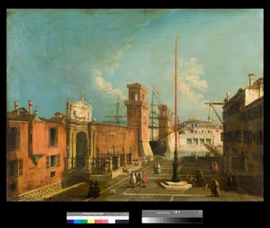 Utsikt over campoen og portene til Arsenal, Venezia Maleri av Francesco Albotto (1721-1757) 1743-1746 Privat samling