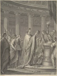 Den romerske generalen Julius Cæsar innvier tempelet for Venus Genetrix på Cæsars forum i Roma, 46 f.Kr.