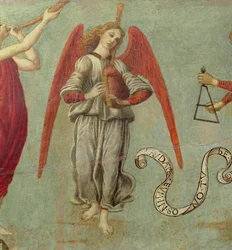 Engel som spiller sekkepipe, ca. 1475-97, detalj av 64871