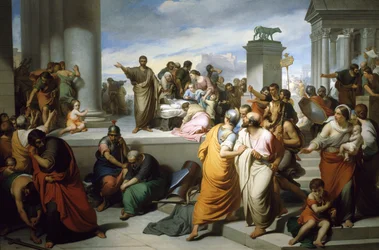 Brutus viser Lucretias kropp til folk i Roma, av Francesco Coghetti (1804-1875)