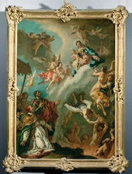 Pave Gregor I og Saint Vitalis går i forbønn hos Madonnaen for sjelene i skjærsilden (maleri på lerret)