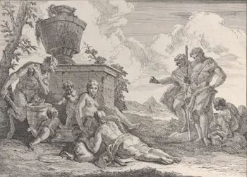 Satyr med klubb og syv figurer, fra Bacchanals and Histories, 1744.