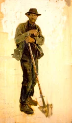 Grøftegraver av Francesco Gioli (1846-1922), olje på panel, 39x22 cm