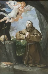 Sankt Frans tilber korset, ca. 1630–40 (olje på lerret)