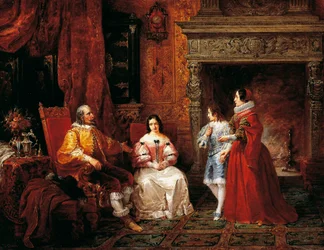 Prins som forteller den unge prinsen og moren hans om Gertruds beslutning om å bli nonne, episode fra Troloved av Alessandro Manzoni (1785-1873)