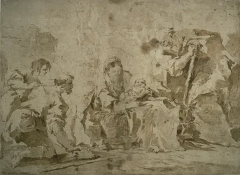 Hyrdenes tilbedelse (recto); Tre skisser: Bygninger ved kanal med båter, landskap med bygninger i åssiden, bygninger med portik (verso)