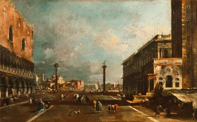 Lille Markusplassen mot San Giorgio, Venezia av Francesco Guardi (1712-1793), olje på lerret, 45x72 cm