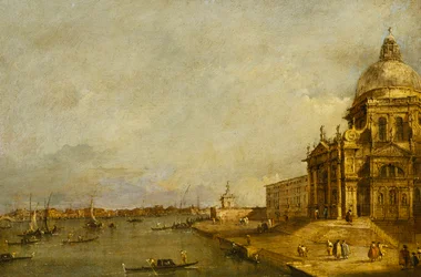 Santa Maria delle Salute og inngangen til Canal Grande, Venezia, med utsikt mot øst,