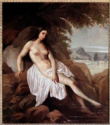Den badende, maleri av Francesco Hayez (1791-1882), 1832, mål 63 x 56 cm, Bergamo, Accademia Carrara