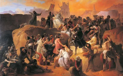 Tørsten led av de første korsfarerne i Jerusalem, av Francesco Hayez, detalj