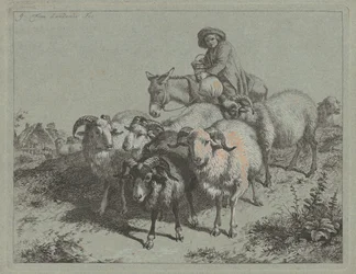 Gutt på et esel som driver en flokk, 1763.