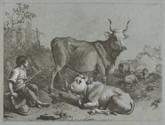 Gjetergutt med to okser og tre sauer Shepherd-scener (serietittel)