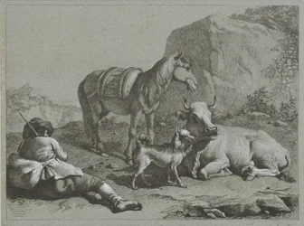 Tilbakelent gjeter med heste-, ku- og hundegjeterscener (serietittel)