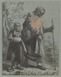 Bondekvinne med baby og liten jente, 17601764.