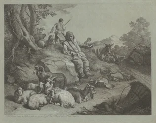 Sittende hyrde foran en flokk geiter, etter 1766.