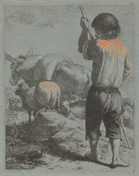 Hyrde med esel, sau og geit
