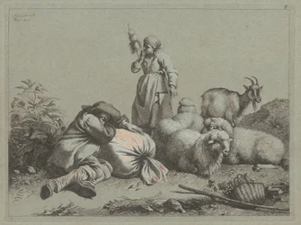 Sovende bonde og stående spinner, 1763.