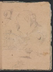 Verona Skissebok: Arkitektoniske motiver med kvinnelig hode side 45, 1760.