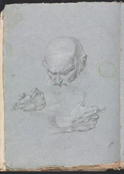 Verona Sketchbook: Hodet til en mann med hender (side 8)