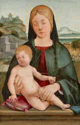 Madonna og barnet i et landskap