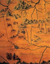 Detalj av Marco Polos rute over østlige ørkener, kart over Tartary