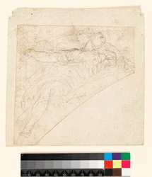 Recto: Studie for en kvinneskikkelse i en spandrel. Verso: Tegning på baksiden av papiret, før 1747