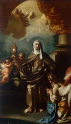 Saint Clare med en engel (olje)
