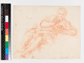 Hyrde som blåser i pipe, før 1747 (rødt kritt på papir)