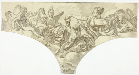 Spandreldekorasjon med sittende allegoriske figurer av håp og harmoni