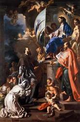 St Bonaventure mottar banneret til St. grav fra Madonna, av Francesco Solimena (1657-1747), katedralen i San Paolo, Aversa, Campania, Italia