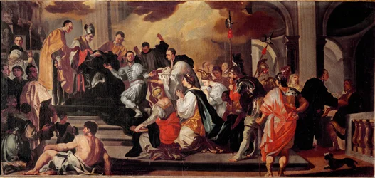 Munkens vane til langobardkongen Ratchis (Ratgis) (744-749) ved klosteret på Mount Cassin (Mount Cassin, Monte Cassino) Maleri av Francesco Solimena (1657-1747) Museo dell