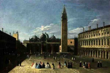 Utsikt over Piazza San Marco, Venezia (olje på panel)