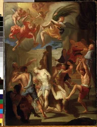 Fire hellige martyrer. Maleri av Francesco Trevisani (1656-1746). Olje på lerret, 50 x 38 cm. Romersk kunst, italiensk barokkstil. Statens M. Ciurlionis kunstmuseum, Kaunas (Litauen).